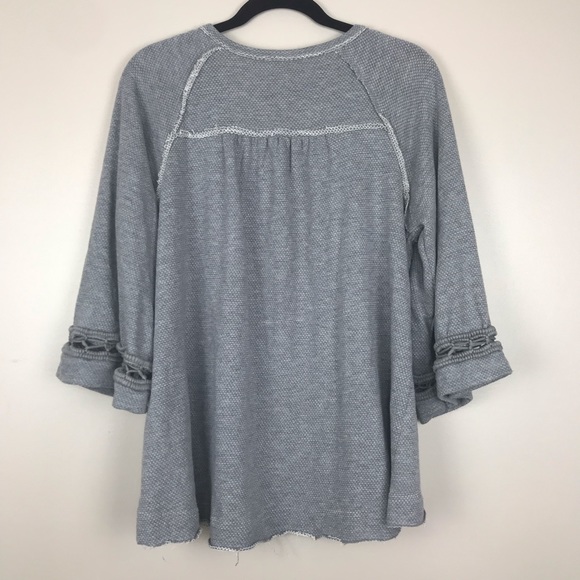 Free People split neck bell sleeve gray sweater - Picture 7 of 7